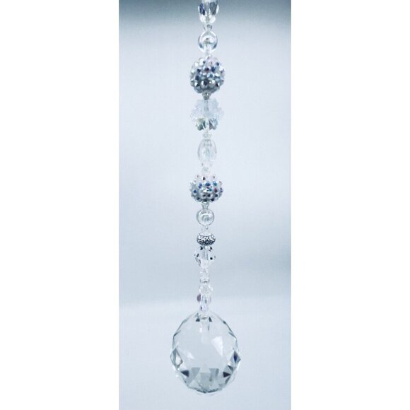 Beaded Suncatcher White & Clear Crystal Prism Hanging Patio Decor Yard Art - Picture 4 of 10